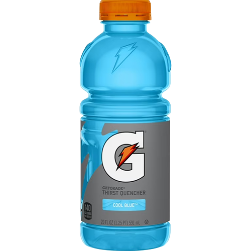 Cool Blue Transparent A 28 oz bottle of Gatorade Thirst Quencher, Cool Blue flavor, with an orange cap and gray label featuring the Gatorade logo.