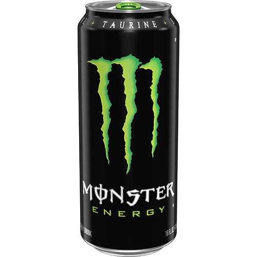Monster Transparent A 16 fl oz can of Monster Energy drink with a black background and a green claw logo on the front.