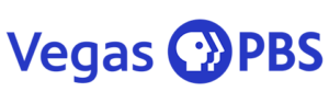 Vegas PBS logo with the word “Vegas” in blue, followed by the classic PBS profile icon inside a blue circle, and the letters “PBS” in blue to the right.